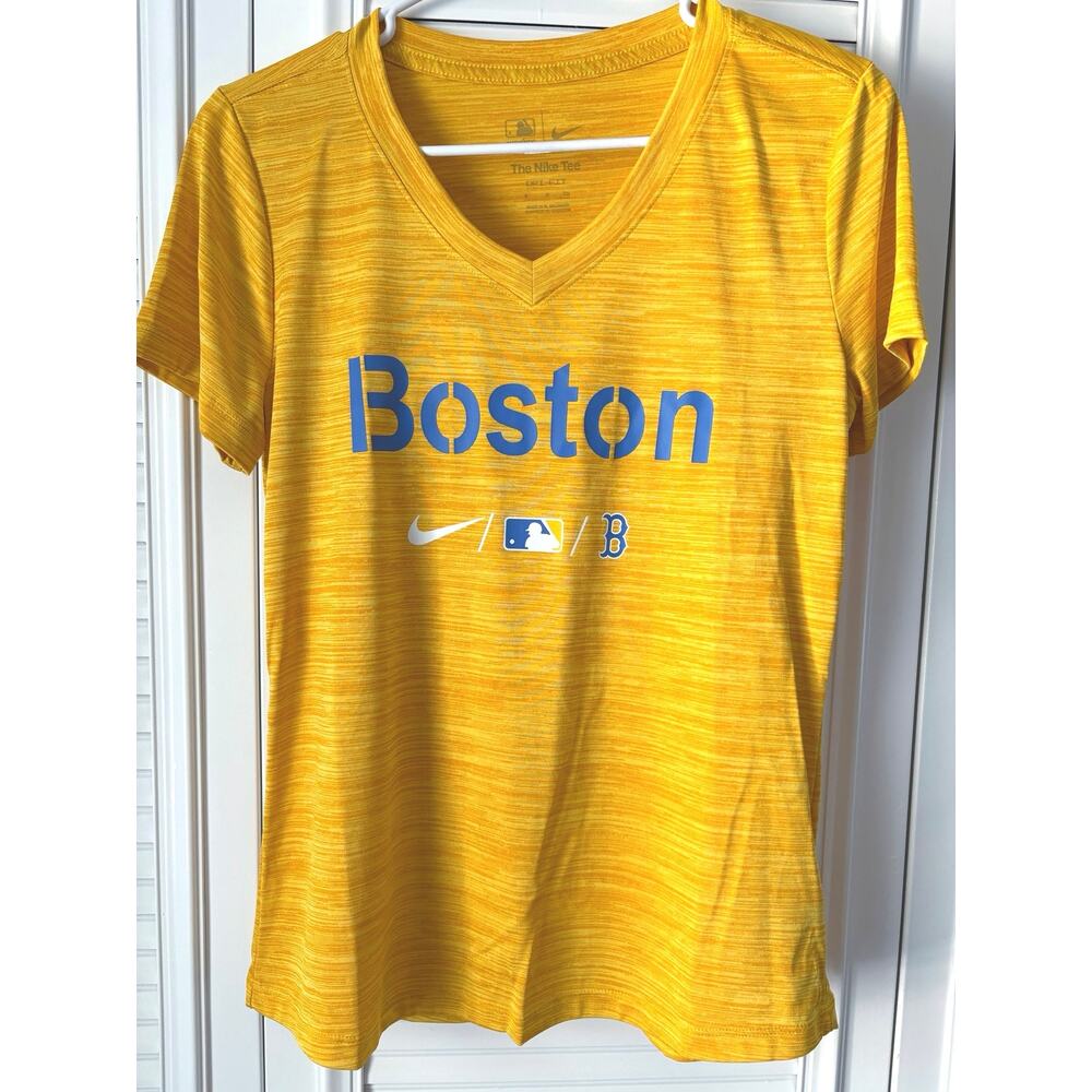 NIKE Sm Boston Red Sox Gold MLB City Connect Velocity Space-Dye Prfmnc VNeck
